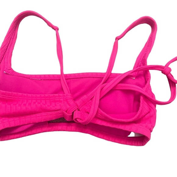 XHILARATION Bright Hot Pink Ribbed Square Neck Key Hole Cutout Summer Bikini Top - Picture 8 of 10